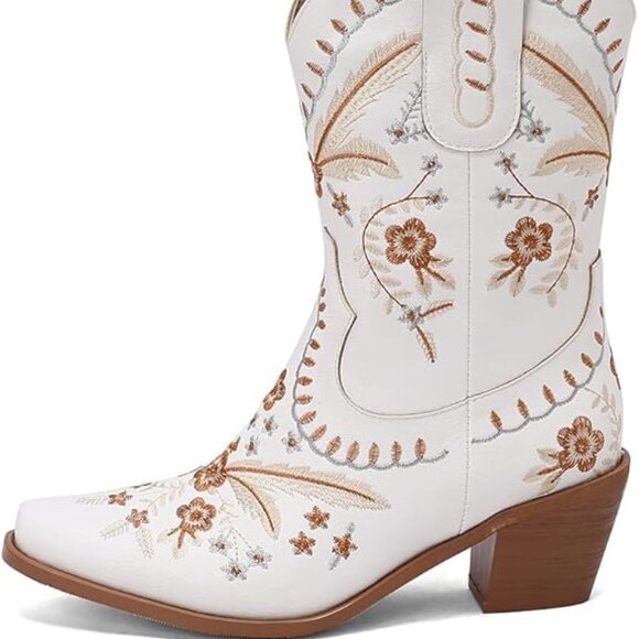 Floral low chunky heel western boots - Picture 4 of 6